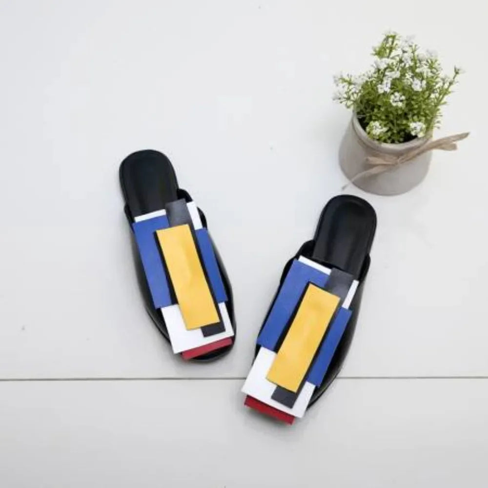 Summer Women Slipper High Block Heels Mules Party Club Ladies Mixed Color White Outdoor Slip-on Square Toe Shoes