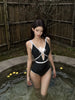 2026 New Triangular One-piece Hollow Swimsuit Covering Belly and Slimming Beach Resort Hot Spring Swimsuit