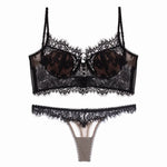 French Ultra Thin Lace Bra Set Sexy U Type Beautiful Back Underwear for Women Embroidery Flowers Bralette Romantic Bra Thong Set