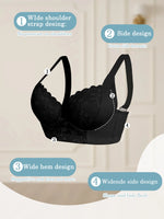 Sexy Women's A B C D Cup Large Size Lace Bras, Lace Splicing Underwire Bra, Push-Up and Side Breast Minimizing, Comfortable Women's Lingerie Bra