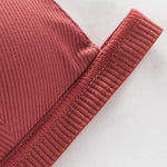 Women Simple Bra Triangle Cup Thin Straps Wrapping Chest Front Buckle Wireless Ribbed Bra Sexy Sports Cross Back Bra