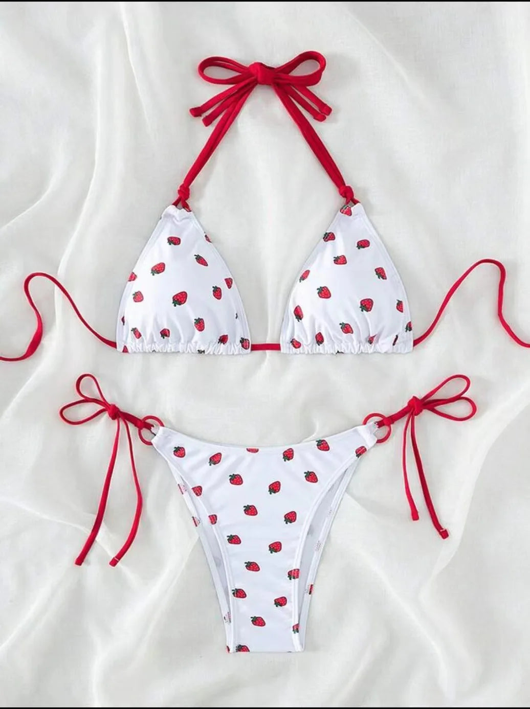 DEKA Women Cute Strawberries Print Bikini Set Sexy Thong Swimsuit Two Pieces Bathing Suit Swimwear