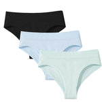 3Pcs/Set High Rise Briefs Women Classic Panties Female Underpants Solid Color Panty Plus Size Underwear Sexy Lingerie S-3XL