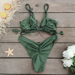 New Halter Bikini High Leg Swimsuit Swimwear Women Deep Back Two-Piece Separates Bikini Sets Strappy Bathing Suits
