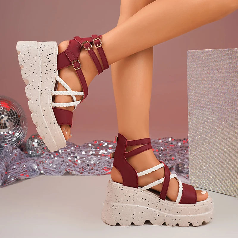 Cross Band Chunky Platform Sandals Women 2025 Summer Thick Sole Wedges Rome Sandles Woman Super High Heel Gladiator Sandalias 43