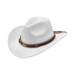 Women Men Wide Brim Floppy Cowboy Hat Western Style Wool Felt Flat Top Cap Classic Vintage Bowler Hat Party