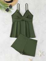 Summer Two Pieces Swimsuit Woman High Waisted Swimwear Female Tankini Sets Beach Wear Bathing Suit Sports Swimming Suit Shorts