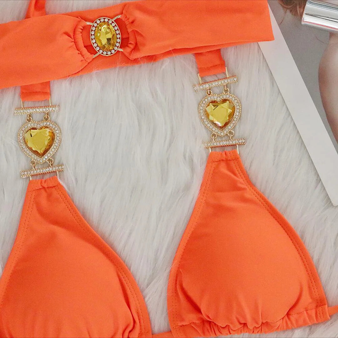 Diamond Rhinestone BikiniFemale Swimsuit Women Swimwear Two-pieces Bikini set With Hairbands Bather Bathing Suit Swim V3047G