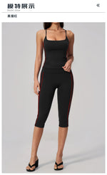 Women's 2 Piece Yoga Set Summer Brushed Color-Block Slim Sports Tank Top High Waist Pants Gym Running Fitness Suits Tracksuit