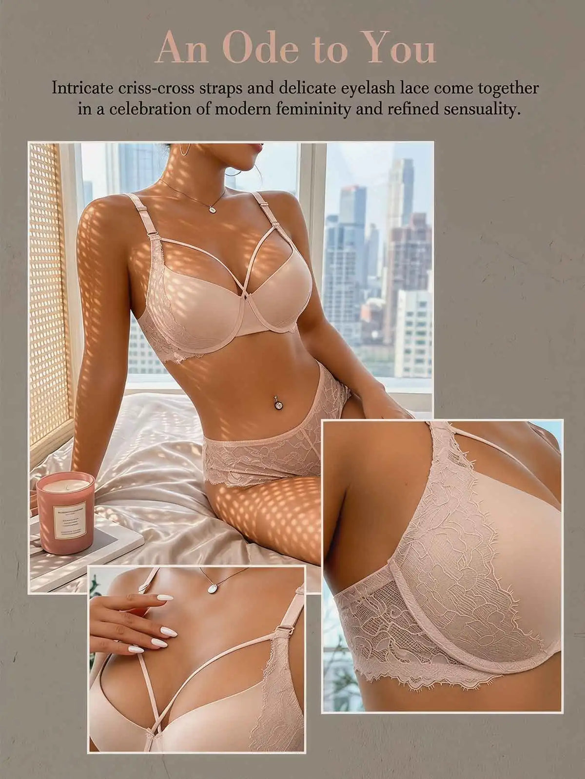 Women's Eyelash Lace Bra Set Criss Cross Straps Sexy Push Up Underwear Elegant Feminine Lingerie set Sleepwear B2333