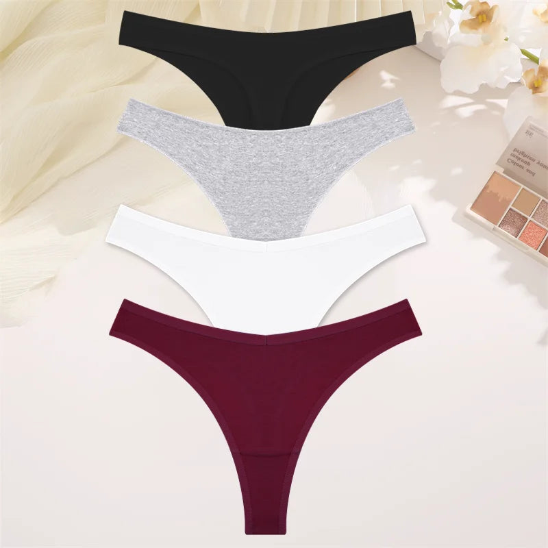 4PCS Women Seamless Thong Cotton Thin Strap Low Waist High Flexibility Panties Sexy Underwear Ladies Briefs T-back Soft Women