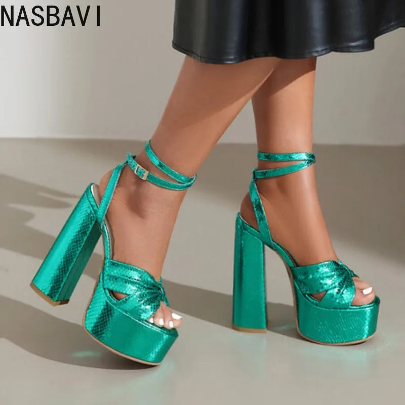 NASBAVI Luxury Summer Shoes for Women Sandals Platform High Heels Pink Silver Gladiator Flip Flops Female Party Wedding Shoes