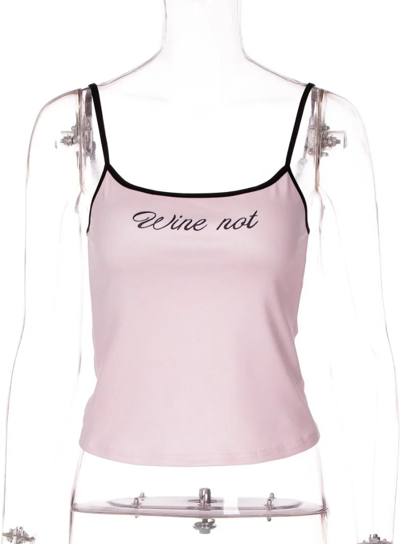FDYOUI Y2K Camisole Tops for Women Spaghetti Strap Letter Print Pink Corset Y2K Streetwear Girls Backless Cropped Tank Top Black