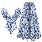 2025 New 2-Piece Shoulder Ruffle Swimsuit With Cover Up Sexy Women Swimwear Push Up Biquini Bathsuit Bodysuit Beachwear Dress