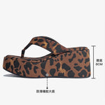 Vintage Y2K Leopard Flip&Flops Sandal Summer Chunky Platform Sandals Women Slipper Wedges Slides 8cm High Heels Shoes Mules