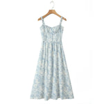 Bowknot Printed Women's Dresses Summer Casual Beach Strap Midi Dress Female Boho Light Blue Buttons Smocked Vestidos 2025