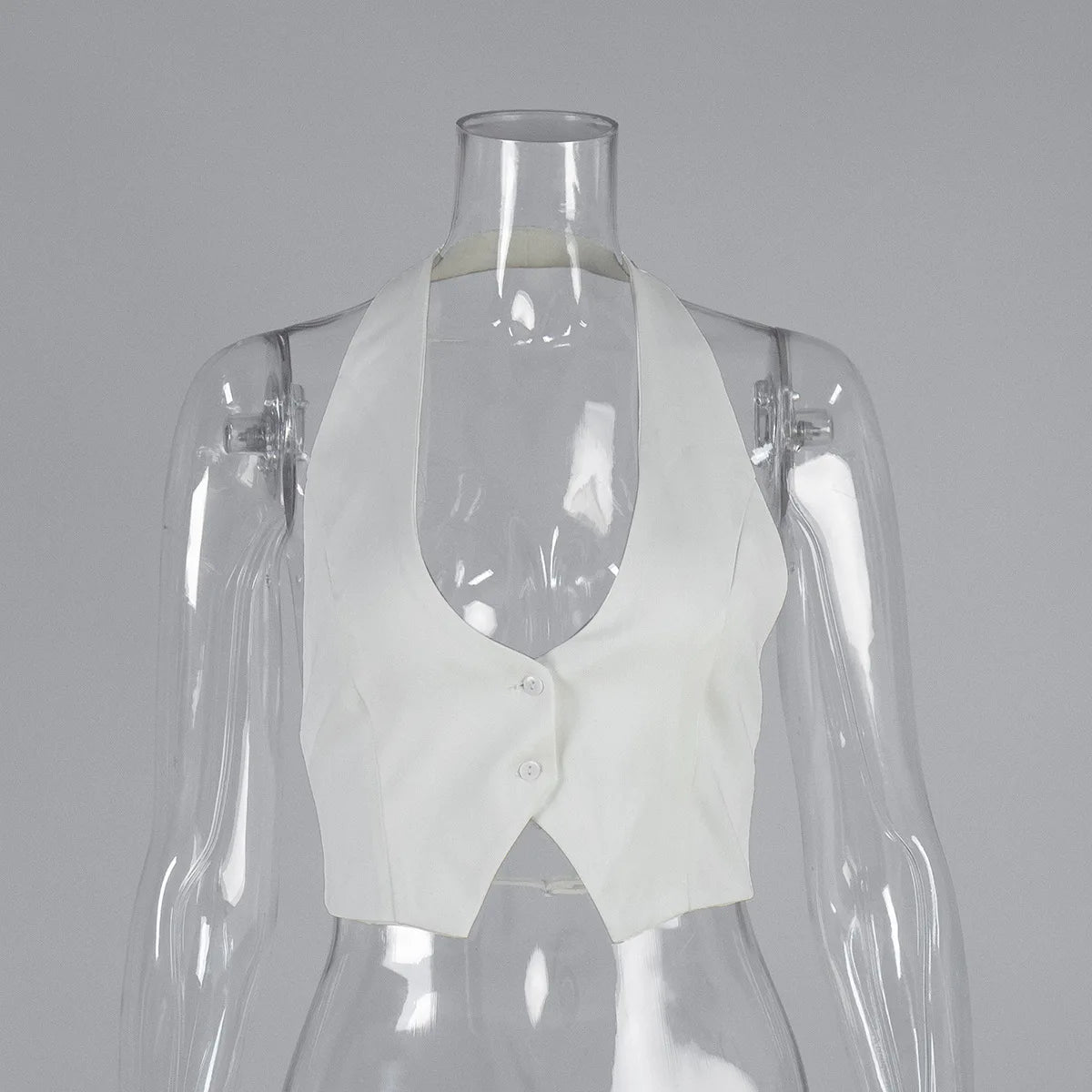 Elegant Halter Neck Backless White Tank Tops Women 2026 Summer Sexy Off Shoulder Buttons Crop Top High Street Lady Solid Vests
