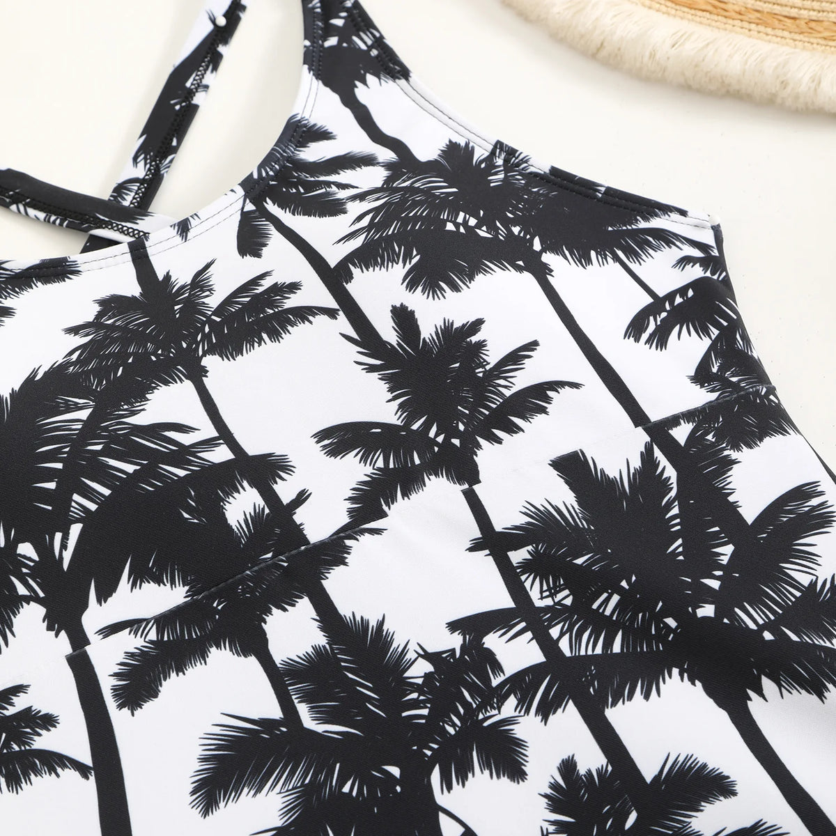High Waist Swimwear Women 2025 New Two Pieces Swimsuit with Shorts Coconut Palm Print Tankini Set Summer Bathing Suit Trunks