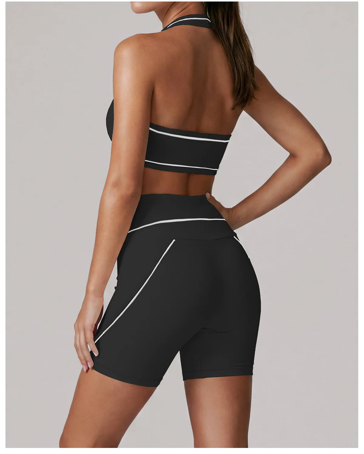 Color Blocking Yoga Sets Women's Tracksuit Hanging Neck Shockproof Sports Vest Hip Lifting Shorts Gym Running Fitness Suits
