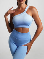 Seamless Tight Yoga Sets Sports Fitness Gradient Single Shoulder Bra High Waist Hip Lifting Pants Suits Wokout Gym Running Sets