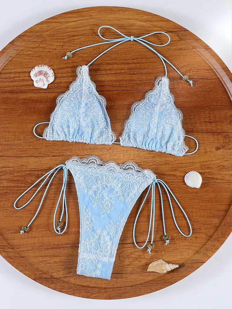 ZRTAK Sexy Lace bordered Bikini Micro Thongs Bathing Suit Swimsuit Women Biquini Bandage Beachwear Swimwear 2 Piece Bikini Sets