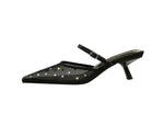 BIGTREE Crystal Mesh Fabric Pointed Toe Slippers Women Sexy Elegant Buckle Strap Party Prom Thin Low Heels Mule Shoes