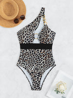 Sexy Push Up Leopard Swimwear One Shoulder Ring Linked High Waist One Piece Swimsuit Beach Wear Bathing Suit Bodysuit Monokini
