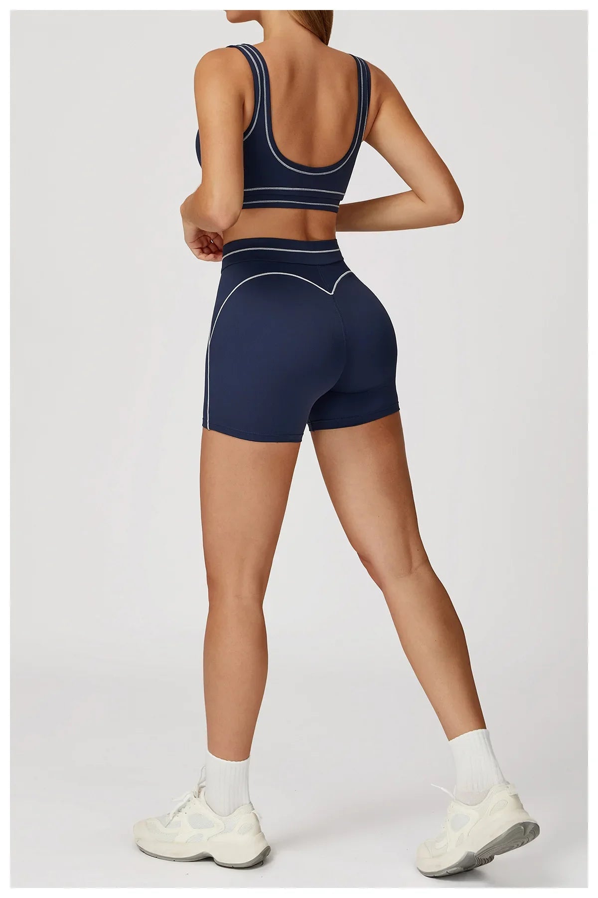 Quick Dry High Waist Yoga Shorts Contrast Color Blocking Splicing Training Sports Pants Push Up Hip Lifting Fitness Yoga Shorts