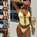 Sexy Triangle Bikini Women Summer Hollow Out Bandage Cross Crop Top Tie Side Thong Swimsuit Bathing Suit Holiday Swimwear
