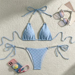 Light Purple Swimwear Pearl String Halter Micro Bikini Thong 2026 Sexy Swimsuit Women Bathing Suit Triangle Bikinis Sets Mujer