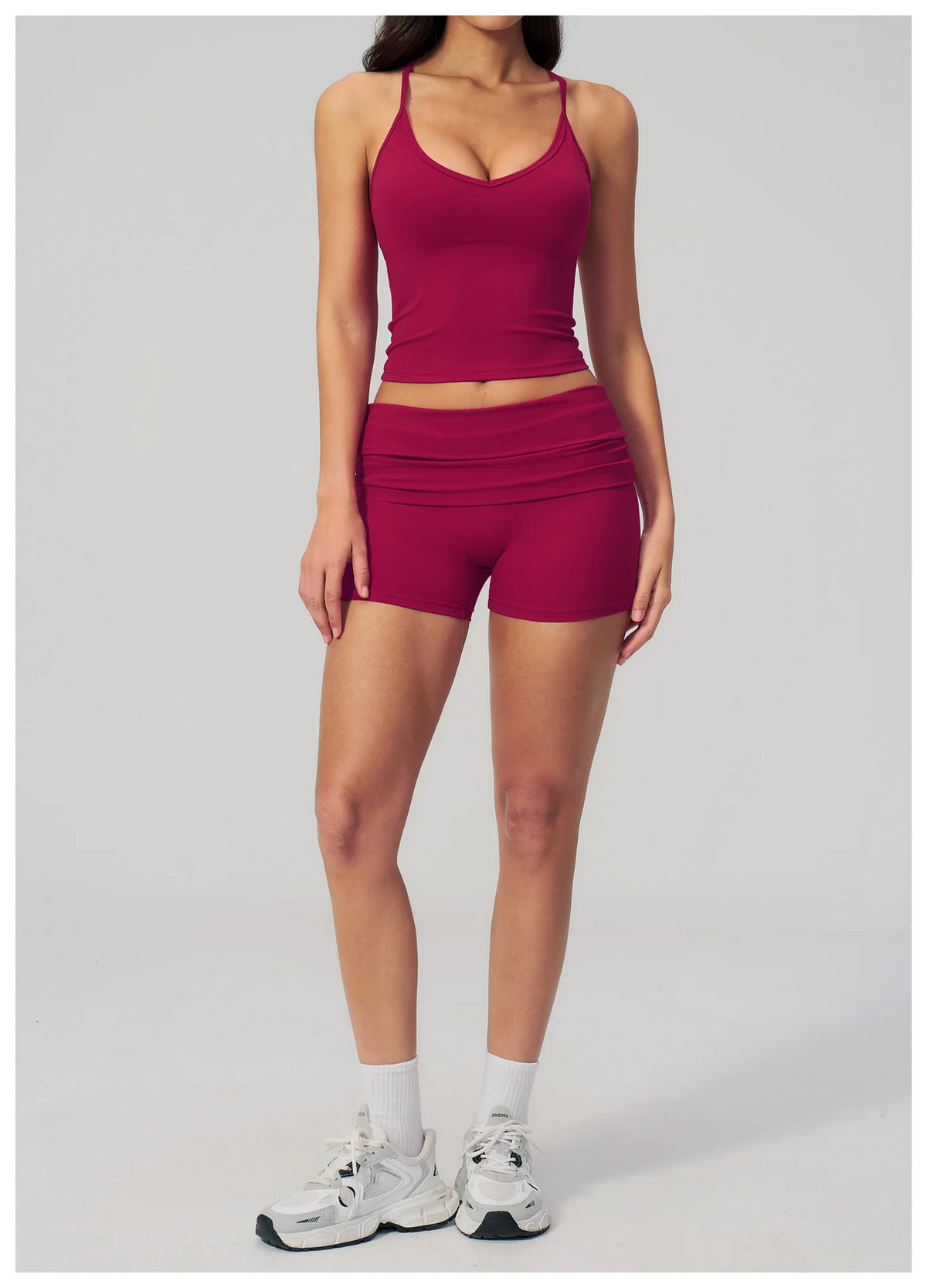 Summer 2Pcs Yoga Sets Women Camisole Slimming Sports Tank Top Pleate High Waist Shorts Fitness Suit Gym Running Excersize Wear