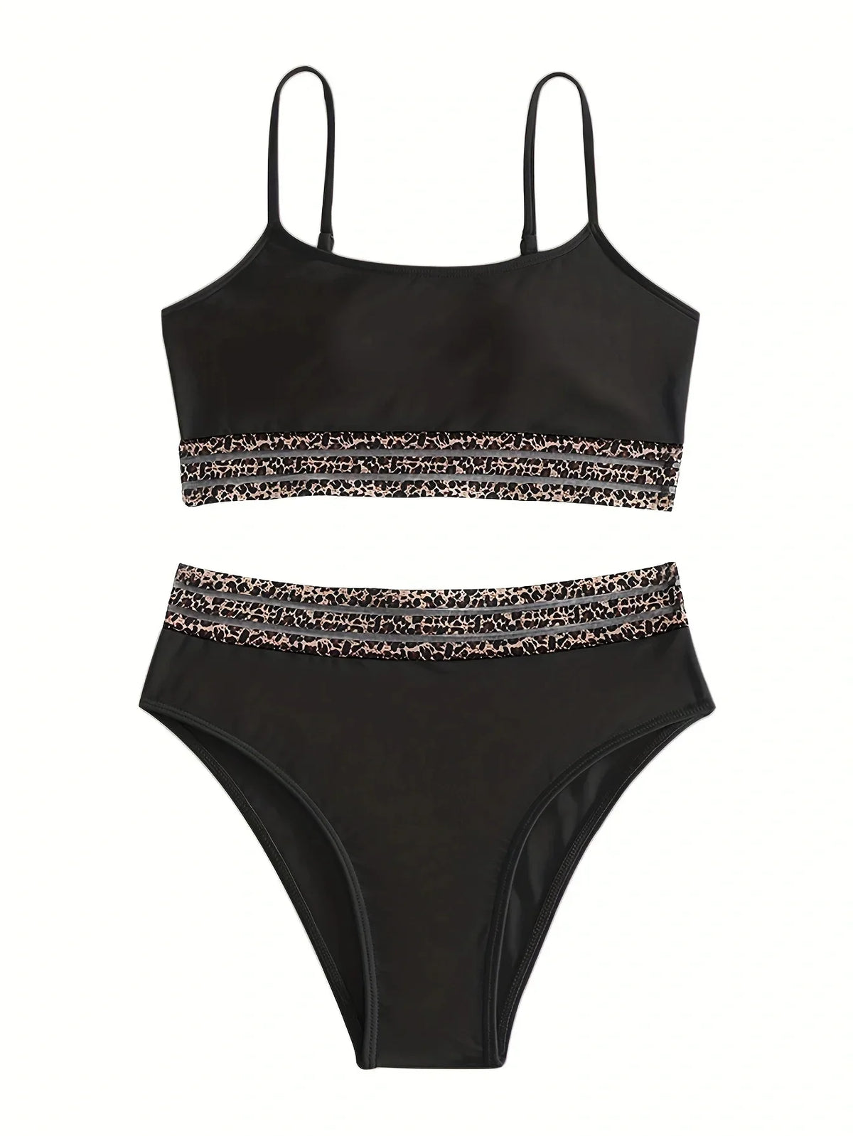 New Sexy Black High Waisted Bikinis Two Pieces Swimsuit Women Swimwear Mesh Beach Wear Sporty Padded Bathing Suits Pool Summer