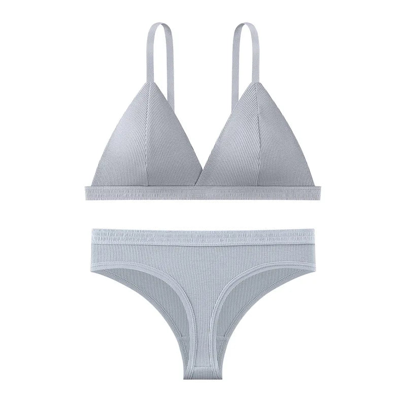 Women Bra and Panties Set Push Up Bralette Non-wire 1/3 Cup Bras Low Rise Thongs Sexy Lingerie Set Women Cotton Underwear