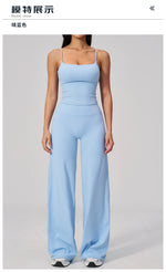 Yoga Suit Gym Fitness Set Hanging Neck Slim Sports Tank Top High Waist Wide Leg Pants Tracksuit Outdoor Running Athletic Wear