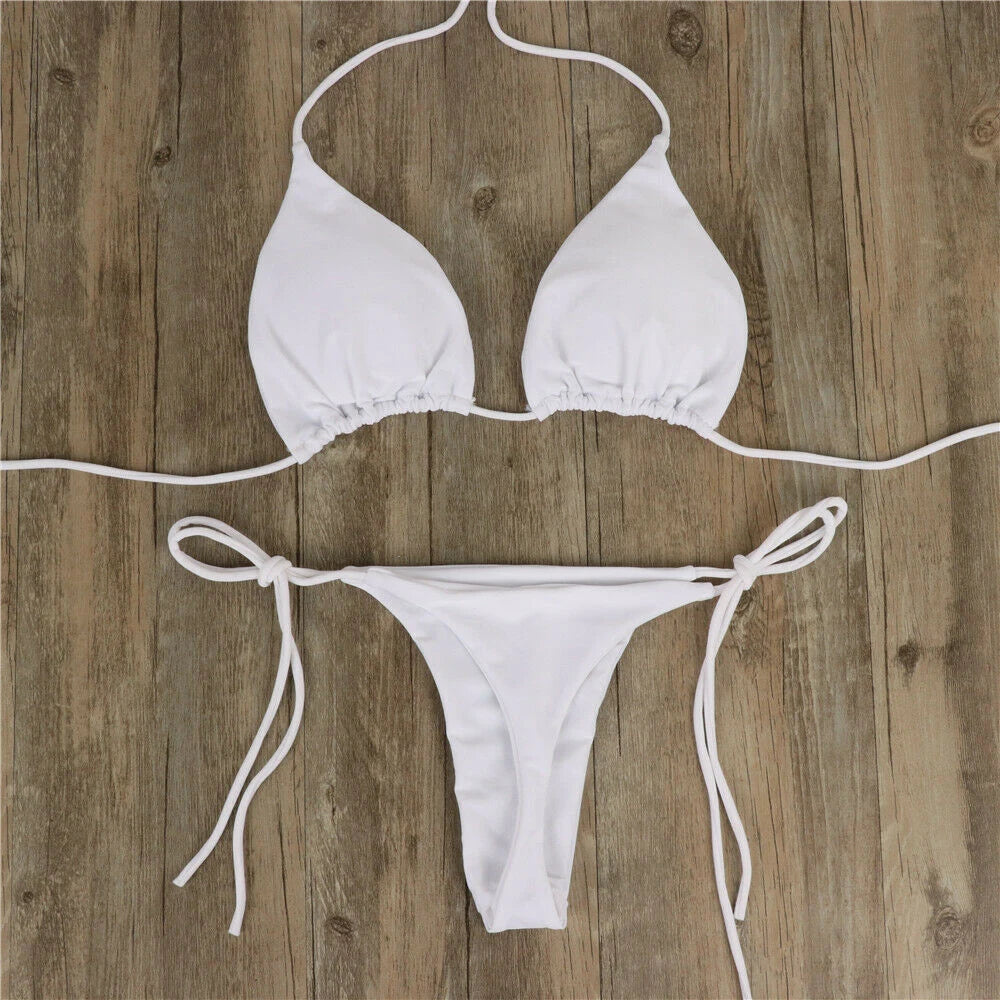 Women Thong Bikini Set Side Tie Sexy Swimsuit Bandage Style Brazilian Swimwear Woman Clothing Red/Blue/Black/White/Wine Red/Pink