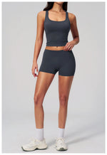 Gym Women Yoga Sets Women Brushed Square Neck Slim Sports Tank Top Fitness Suit Outwear Running High Waist Shorts Tracksuit