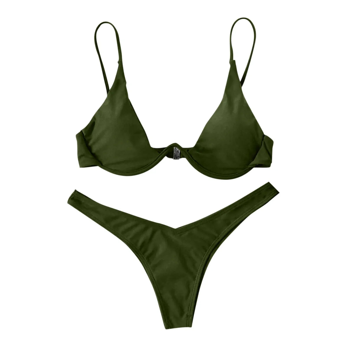 Sexy Underwire Bikini 2024 Mujer Women Solid Red Push Up Bra Thong Swimsuit Halter V Neck Bathing Suit Mini Micro Thong Swimwear