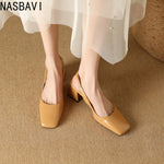 NASBAVI Slingback Sandals Summer Shoes Elegant Pink Black Nude Medium Heels Pumps Close Toe Office Party Shoe Female Large Size