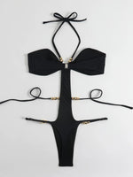 Extreme String Mini Micro Thong Women Swimwear One Piece Swimsuit Female Metal Beads Monokini Halter Bathing Suit Swim Bodysuit