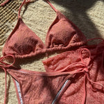 with Mesh Sarong Lace Halter High Cut Bikini Female Swimsuit Women Swimwear Three-pieces Bikini Set Bathing Suit Swim Beachwear