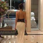 Summer Backless Sexy Long Dresses Women's Gown Patchwork Lace Halter V Neck Sleeveless High Waist Elegant Vestidos Para Mujer