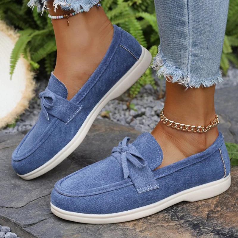 Solid Color Faux Suede Flat Shoes Women Spring Autumn Plus Size Bowknot Flats Woman Round Toe Non Slip Casual Shoes Female
