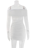 Ahagaga Eelgant Dresses For Women Slash Neck Lace Patchwork Sheath Fashion Slim Fit Trend Party Female Long Sleeves Summer Robes