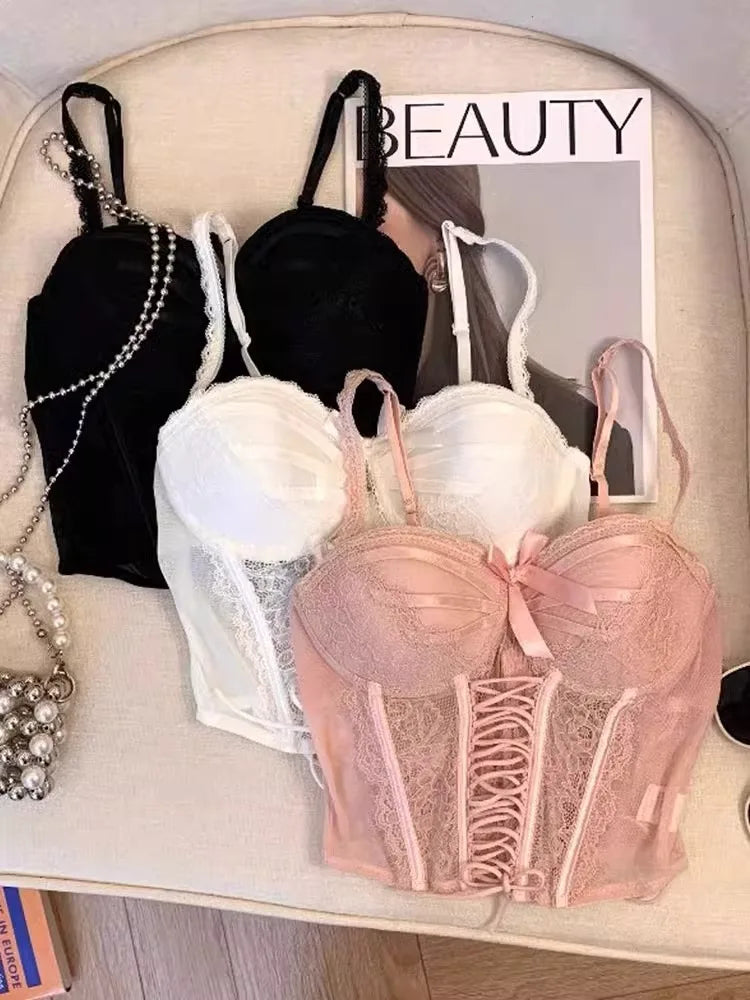 American Thai Niche Halter Top Set Lace Boned Sexy Crop Top Pure Sweet Summer Vest Layering Piece Sexy Tushy Bra Set CA MOYISU