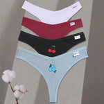 4Pcs/set Cotton Thongs Women Low-Rise Bikini Underwear M-XL Comfortable G-string Female Fruit Embroidery T-Back Panties Lingerie