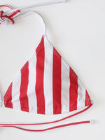 2025 New Women's Summer Beach Bikini Set American Flag Print Halter Strap Sexy Strapless Swimsuit for Beach Vacation Color Block