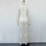 3 Colors Long Sleeve Cut Out Crochet Knitted Tunic Beach Cover Up Cover-ups Beach Dress Beach Wear Beachwear Female Women K6536