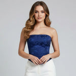 Women Summer Back Bandage Tube Top Sleeveless Strapless Backless Vest Flower Summer Ladies Bustier for Club Party