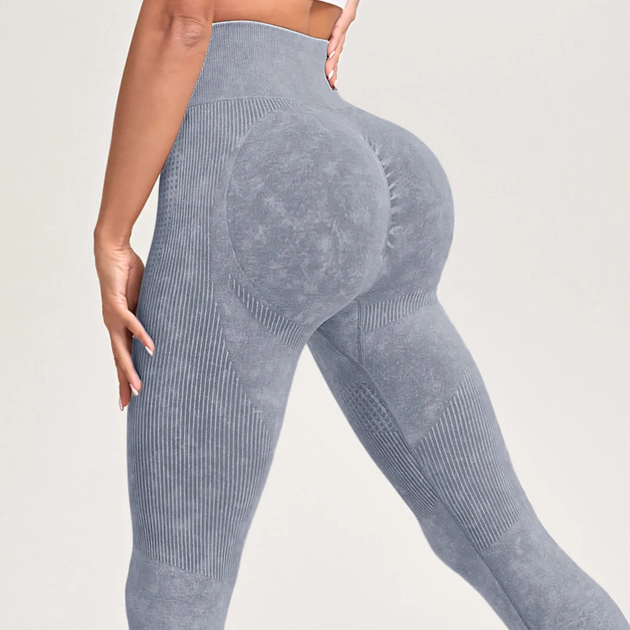 Retro Stone Wash Sportswear Woman Gym Yoga Pants Distressed Seamless High WaistWomen Sports Leggings Tummy Control Squat-Proof
