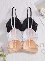 3 Pack Strapless Lace Women Bra Detachable Adjustable Strap Underwire Push Up Bra Support Everyday Ladies Bandeau Bra